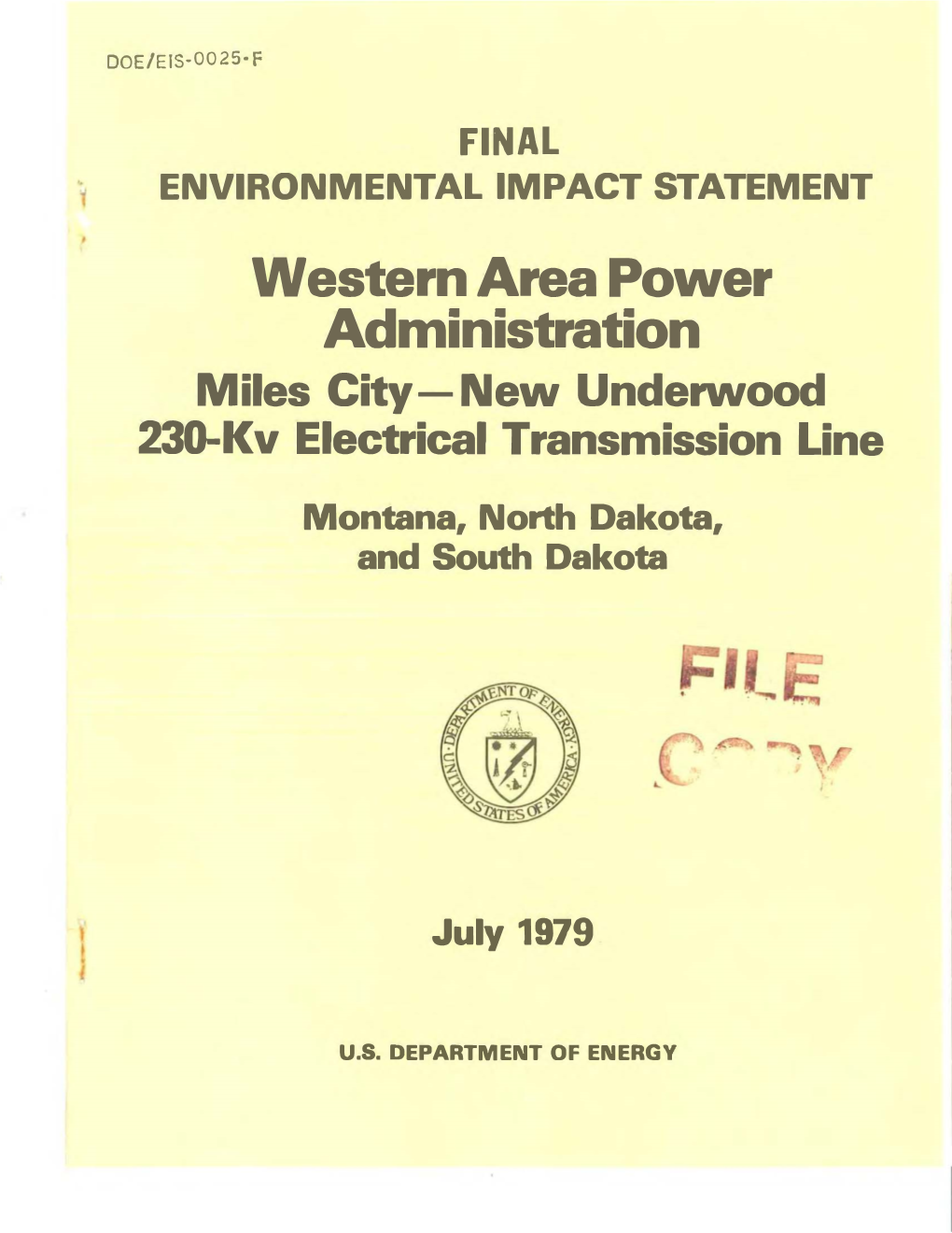 Western Area Power Administration Miles City-New Underwood 230-Kv Electrical Transmission Line
