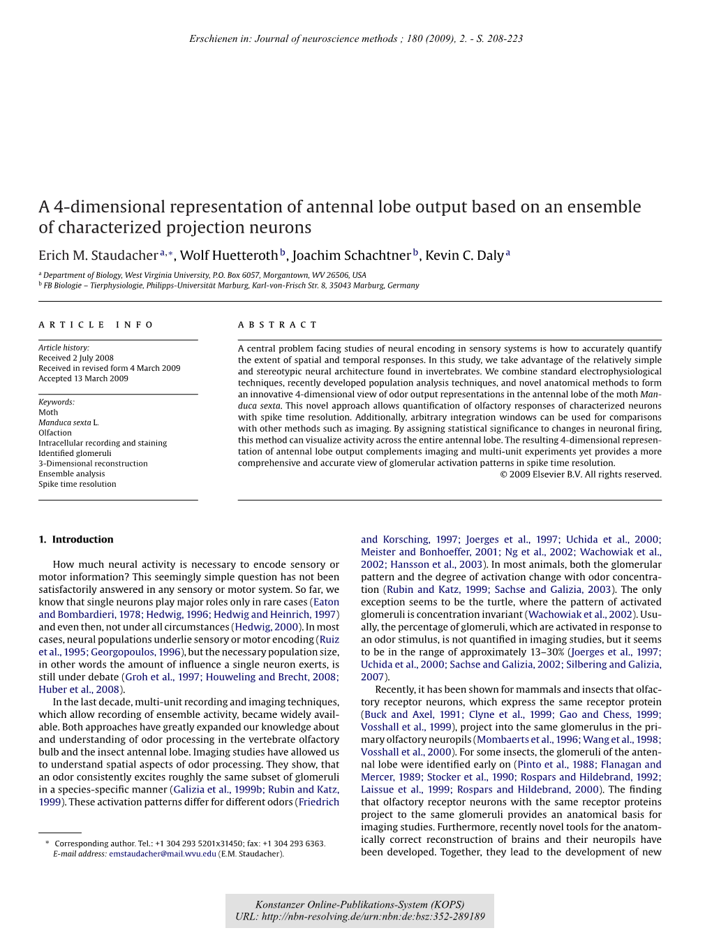 A 4-Dimensional Representation of Antennal Lobe Output Based on an Ensemble of Characterized Projection Neurons