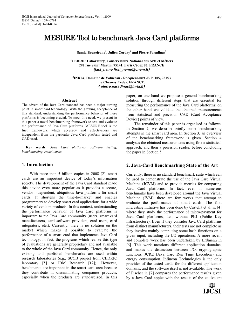 MESURE Tool to Benchmark Java Card Platforms