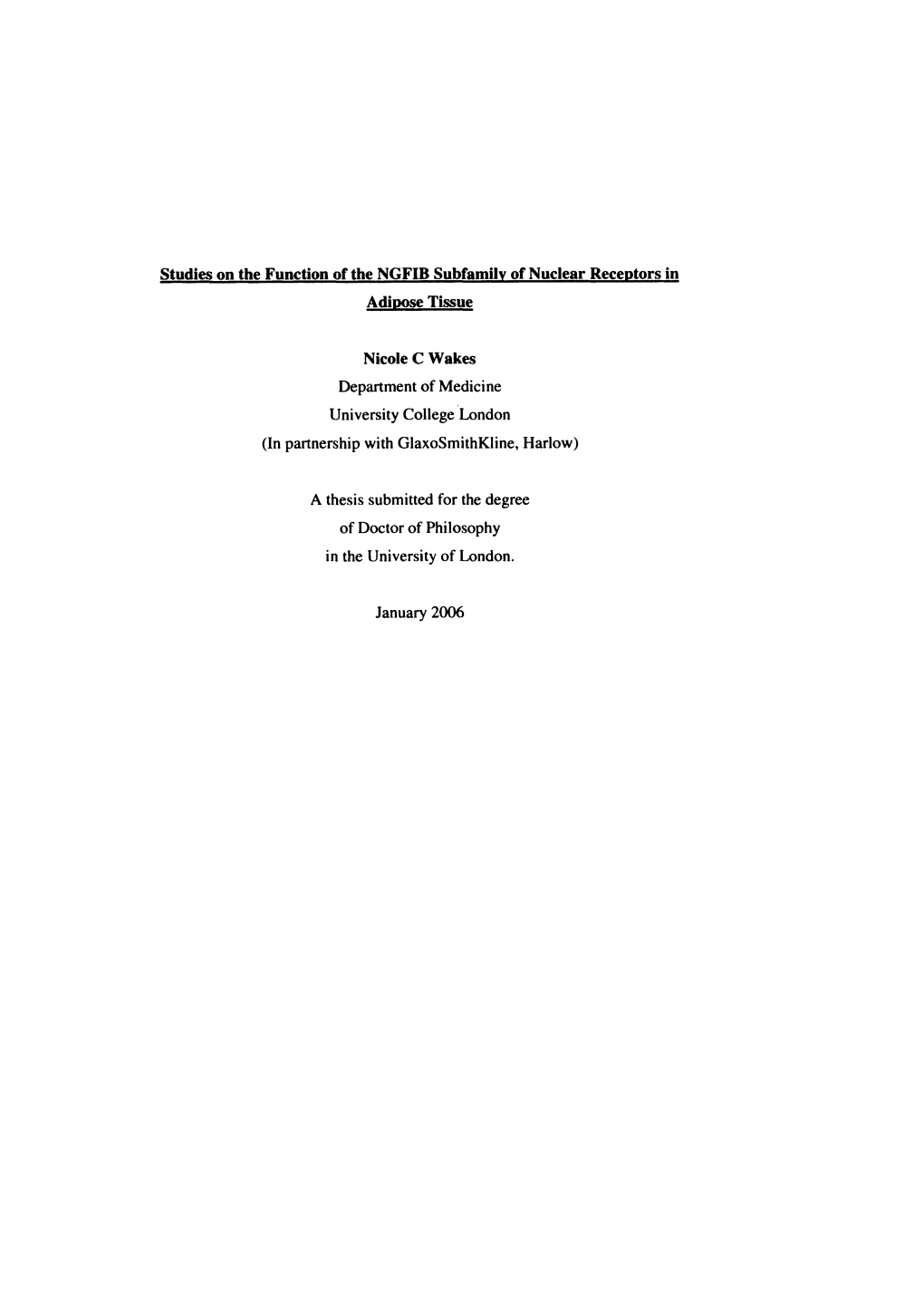 Studies on the Function of the NGFIB Subfamily of Nuclear Receptors in Adipose Tissue