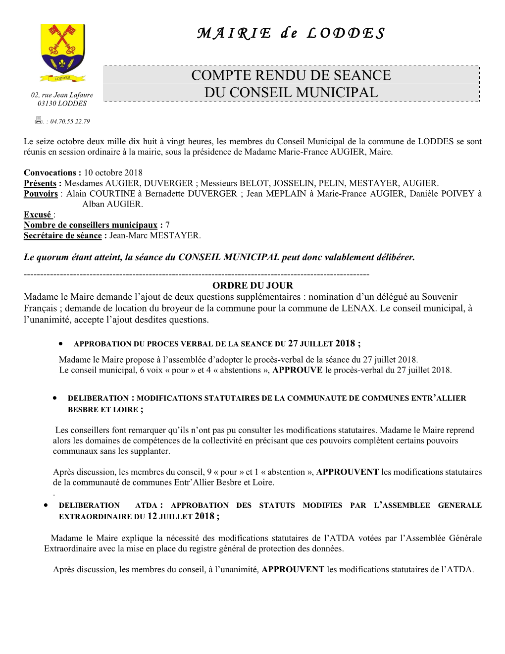 Compte Rendu Du Conseil Municipal