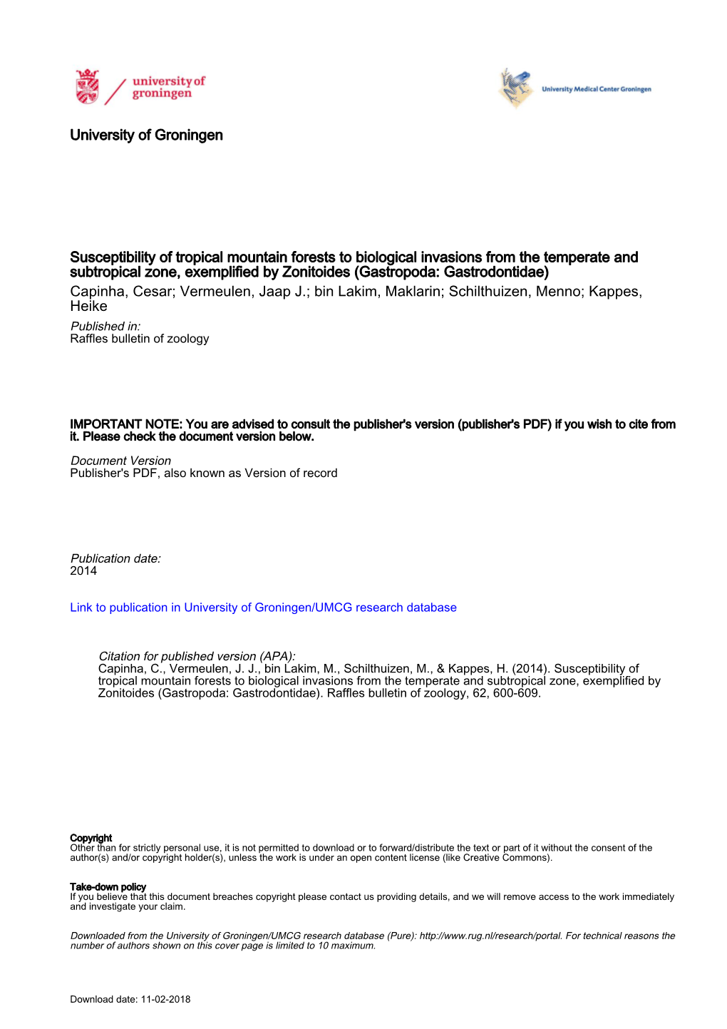 University of Groningen Susceptibility of Tropical Mountain