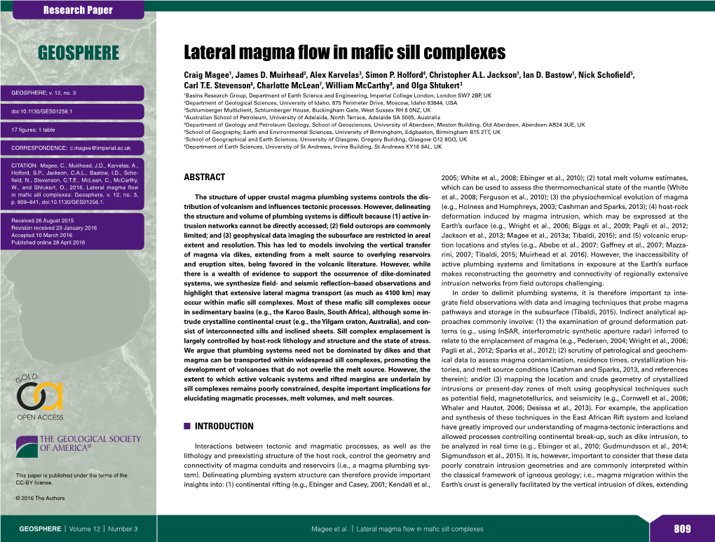 Lateral Magma Flow in Mafic Sill Complexes Craig Magee1, James D