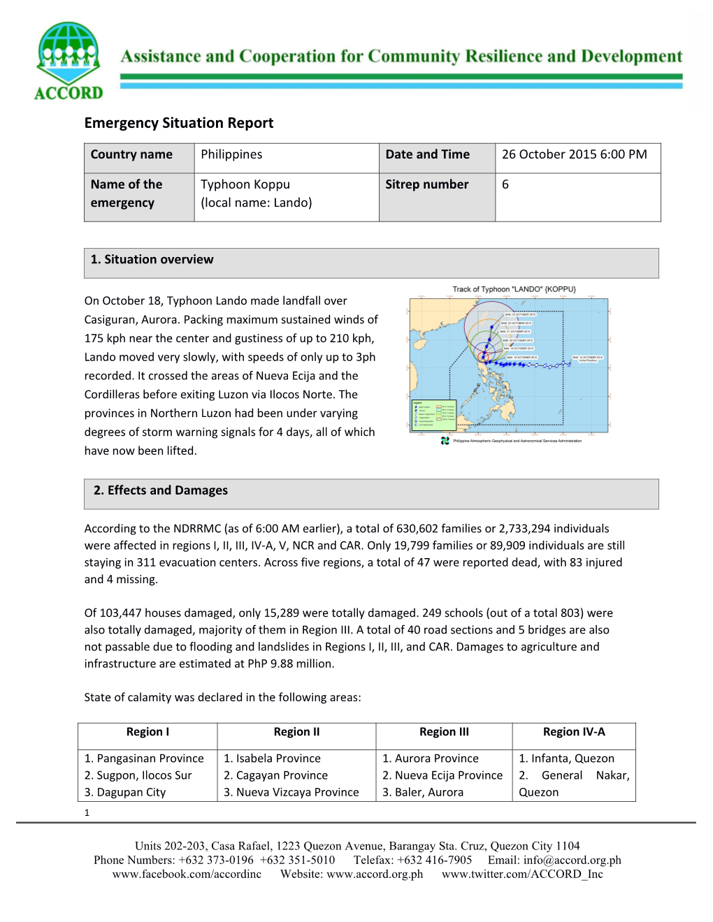 Emergency Situation Report