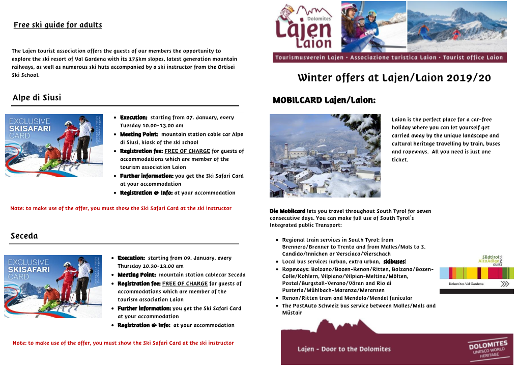 Leih in Lajen Winter Offers at Lajen/Laion 2019/20