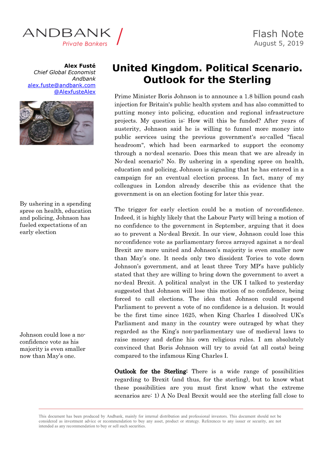 2019 08 05 United Kingdom. Political Scenario. Outlook for the Sterling