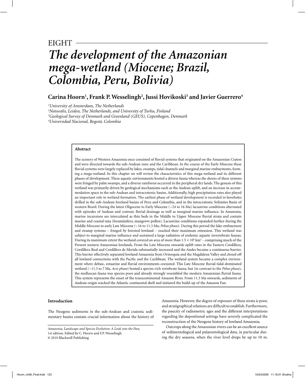 The Development of the Amazonian Mega-Wetland (Miocene; Brazil, Colombia, Peru, Bolivia)