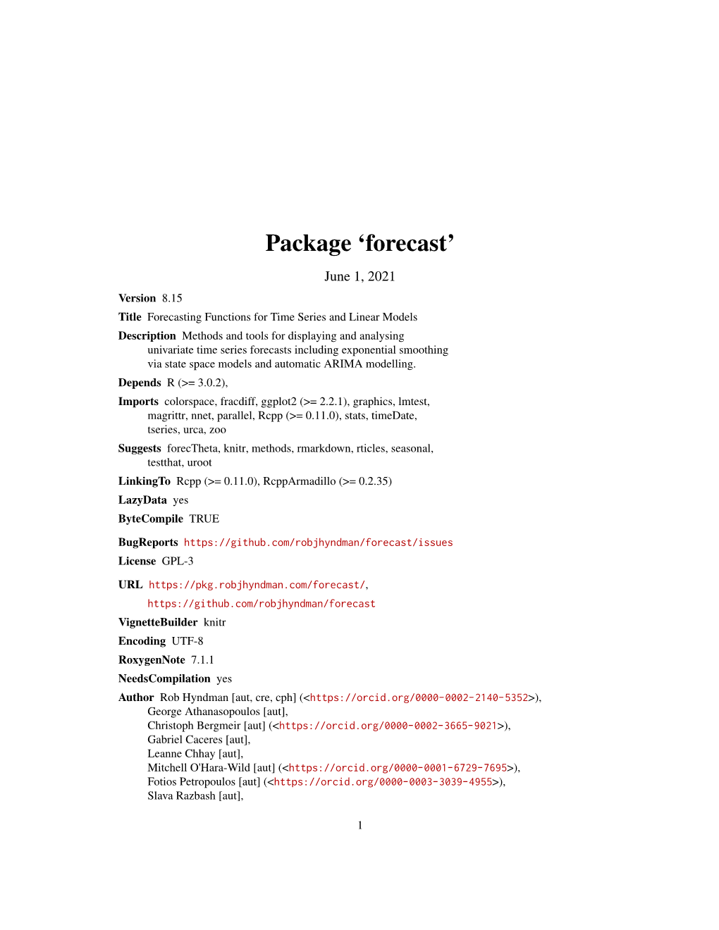 Forecast: Forecasting Functions for Time Series and Linear Models