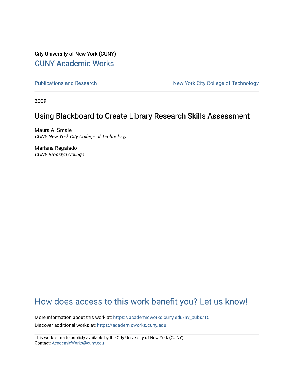 Using Blackboard to Create Library Research Skills Assessment