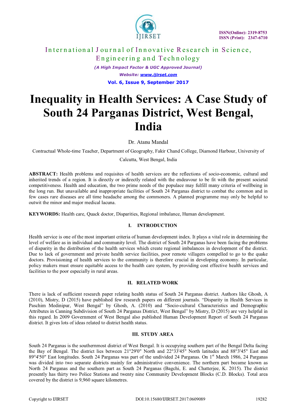 A Case Study of South 24 Parganas District, West Bengal, India