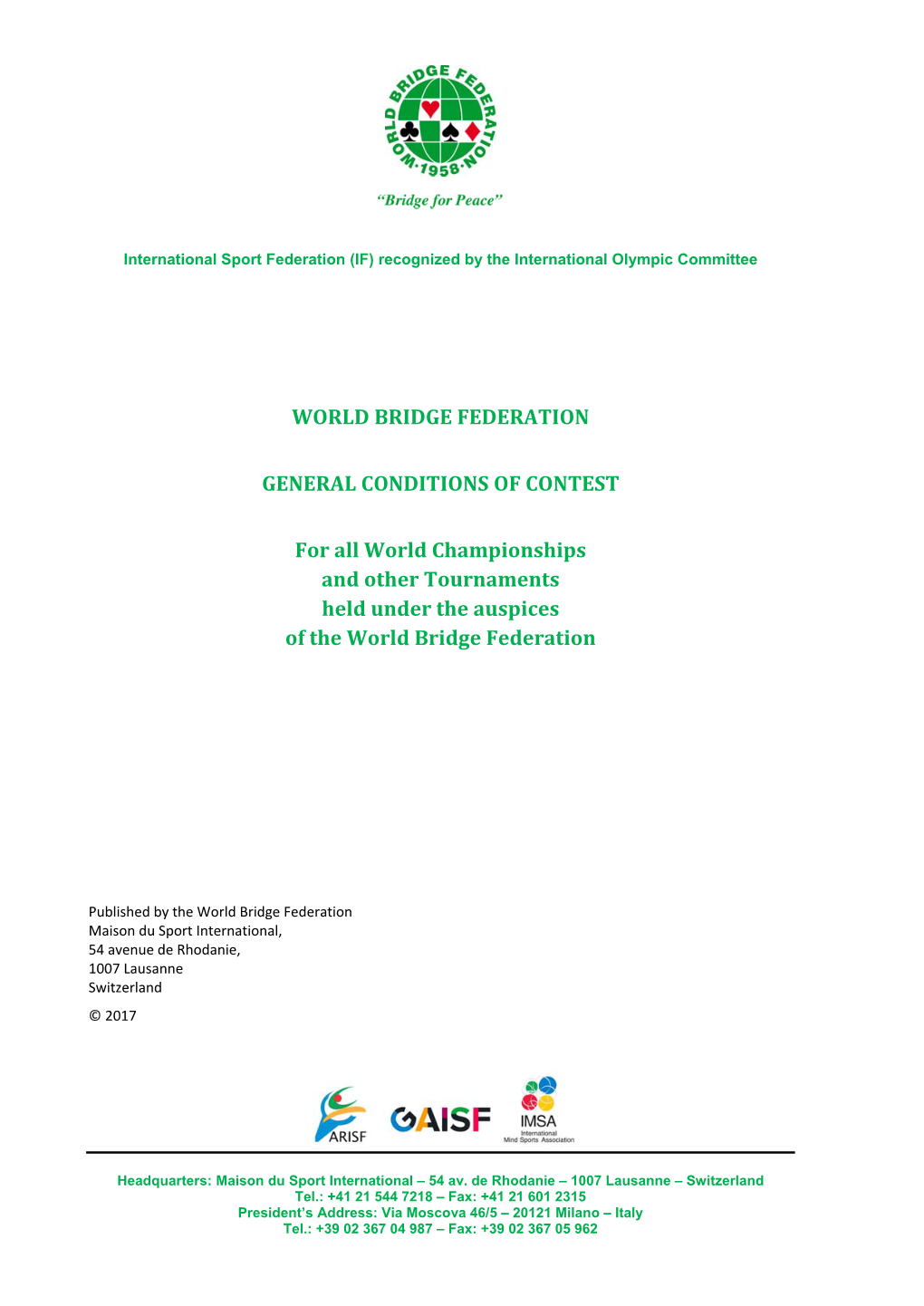 World Bridge Federation General Conditions Of