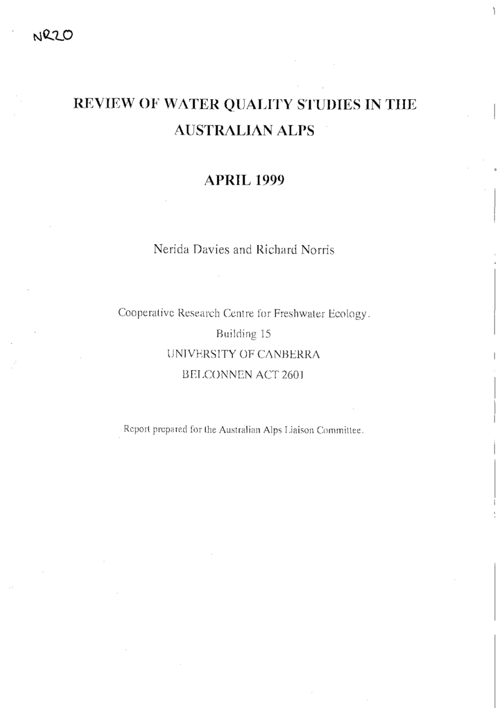 Review of Water Quality Studies in the Australian Alps