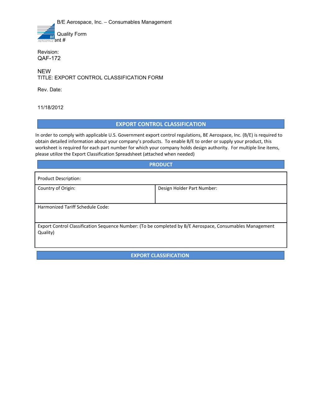 Export Control Classification