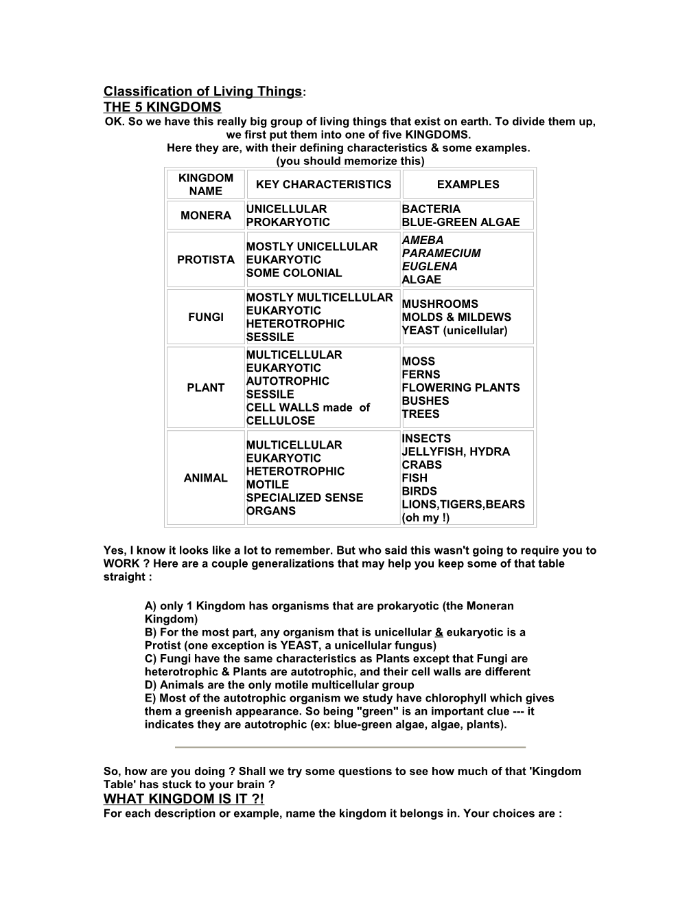 Classification of Living Things