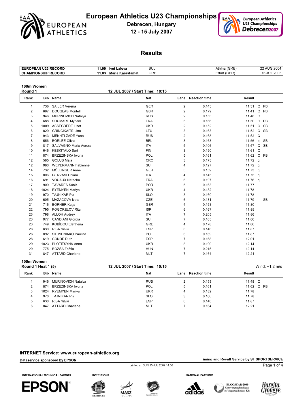 European Athletics U23 Championships Debrecen, Hungary 12 - 15 July 2007