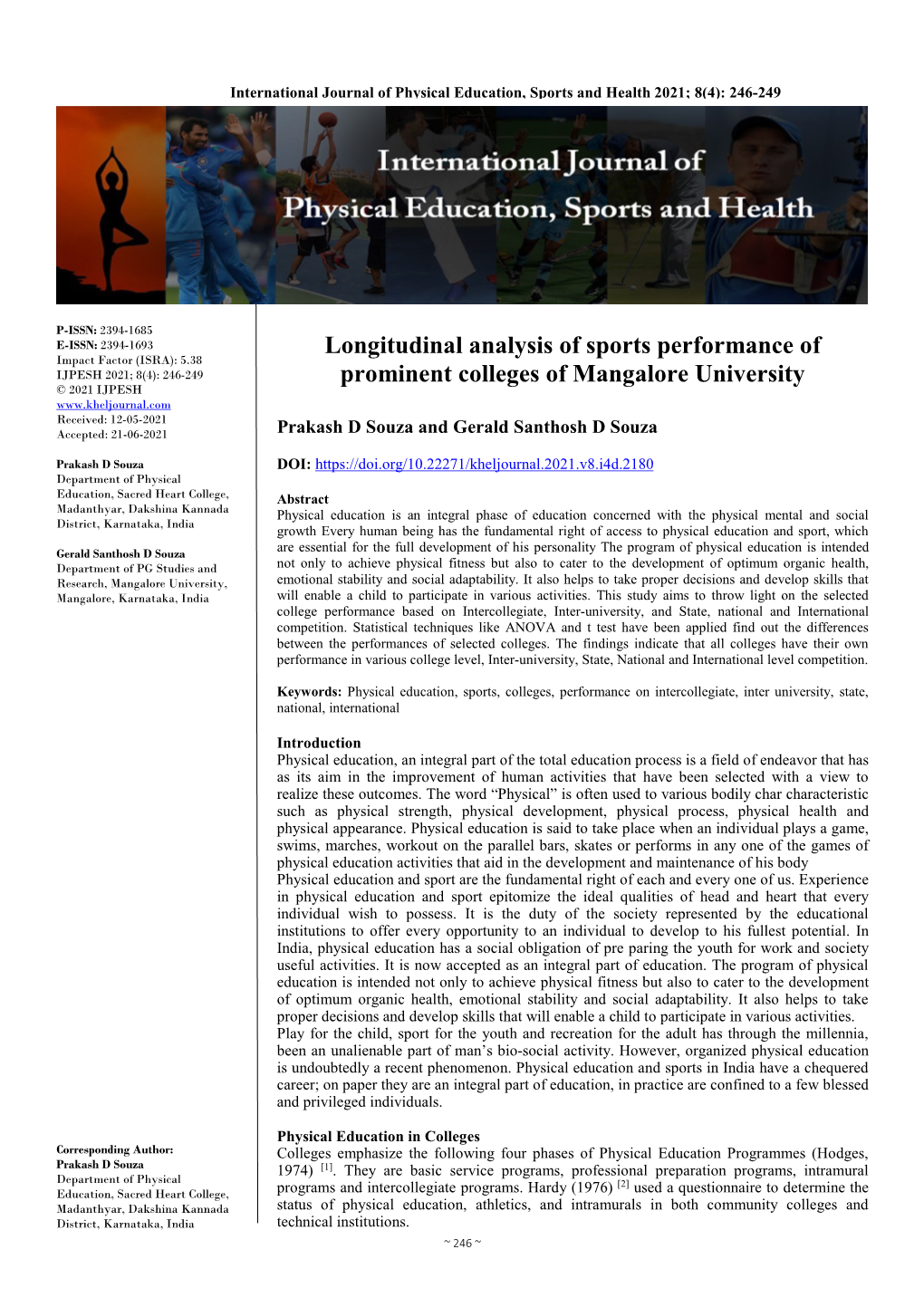 Longitudinal Analysis of Sports Performance of Prominent Colleges