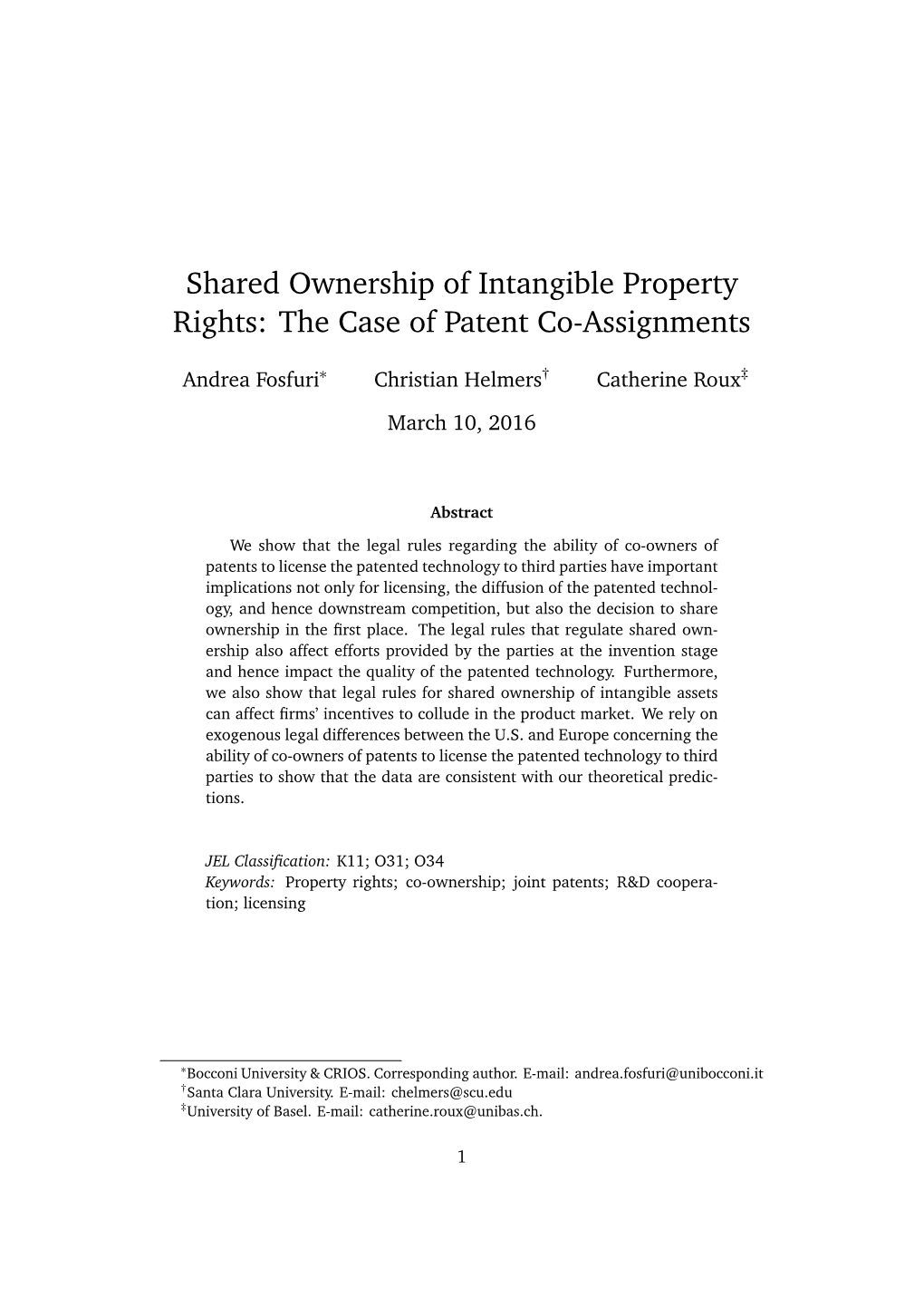 Shared Ownership of Intangible Property Rights: the Case of Patent Co-Assignments