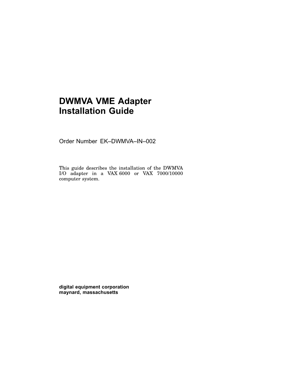 DWMVA VME Adapter Installation Guide