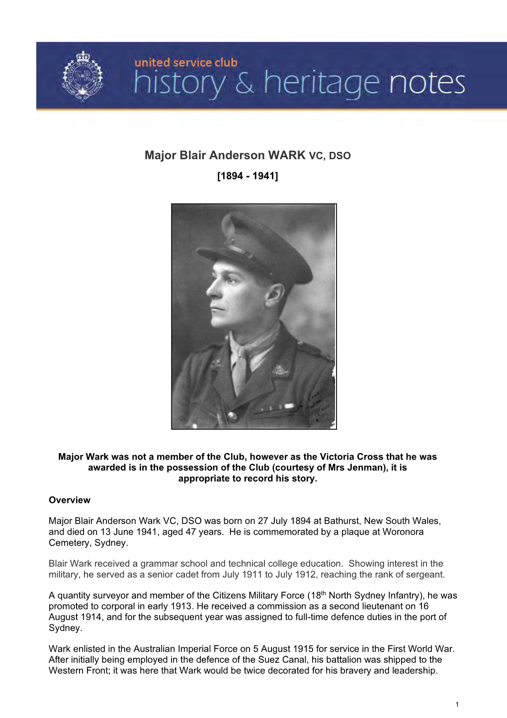 Major Blair Anderson WARK VC, DSO