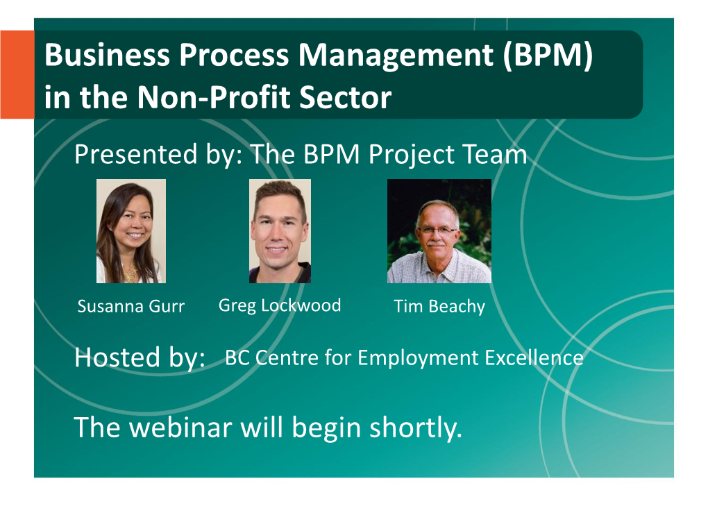 Business Process Management (BPM) in the Non-Profit Sector Presented By: the BPM Project Team