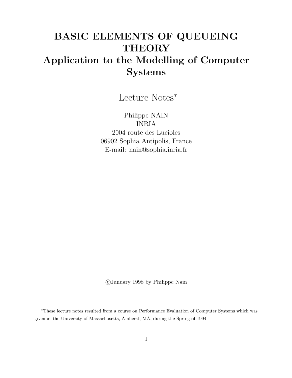 BASIC ELEMENTS of QUEUEING THEORY Application to the Modelling of Computer Systems