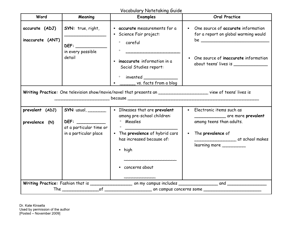 Vocabulary Notetaking Guide