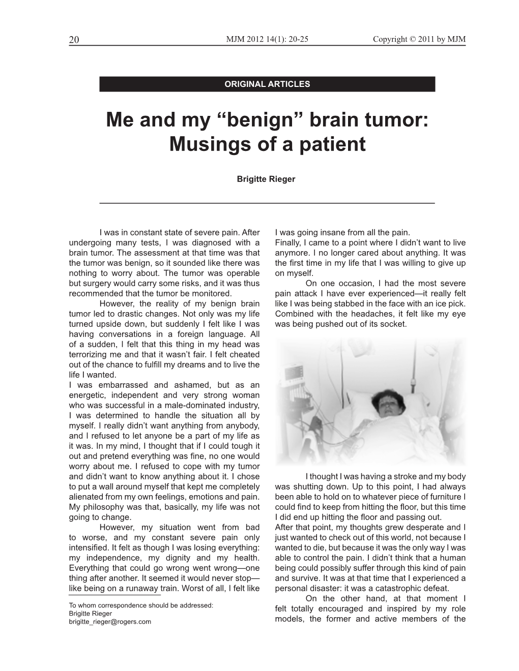 Brain Tumor: Musings of a Patient