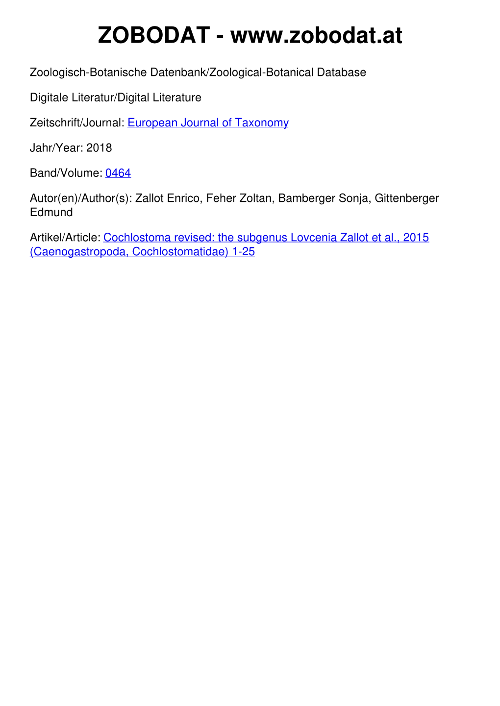 Cochlostoma Revised: the Subgenus Lovcenia Zallot Et Al., 2015