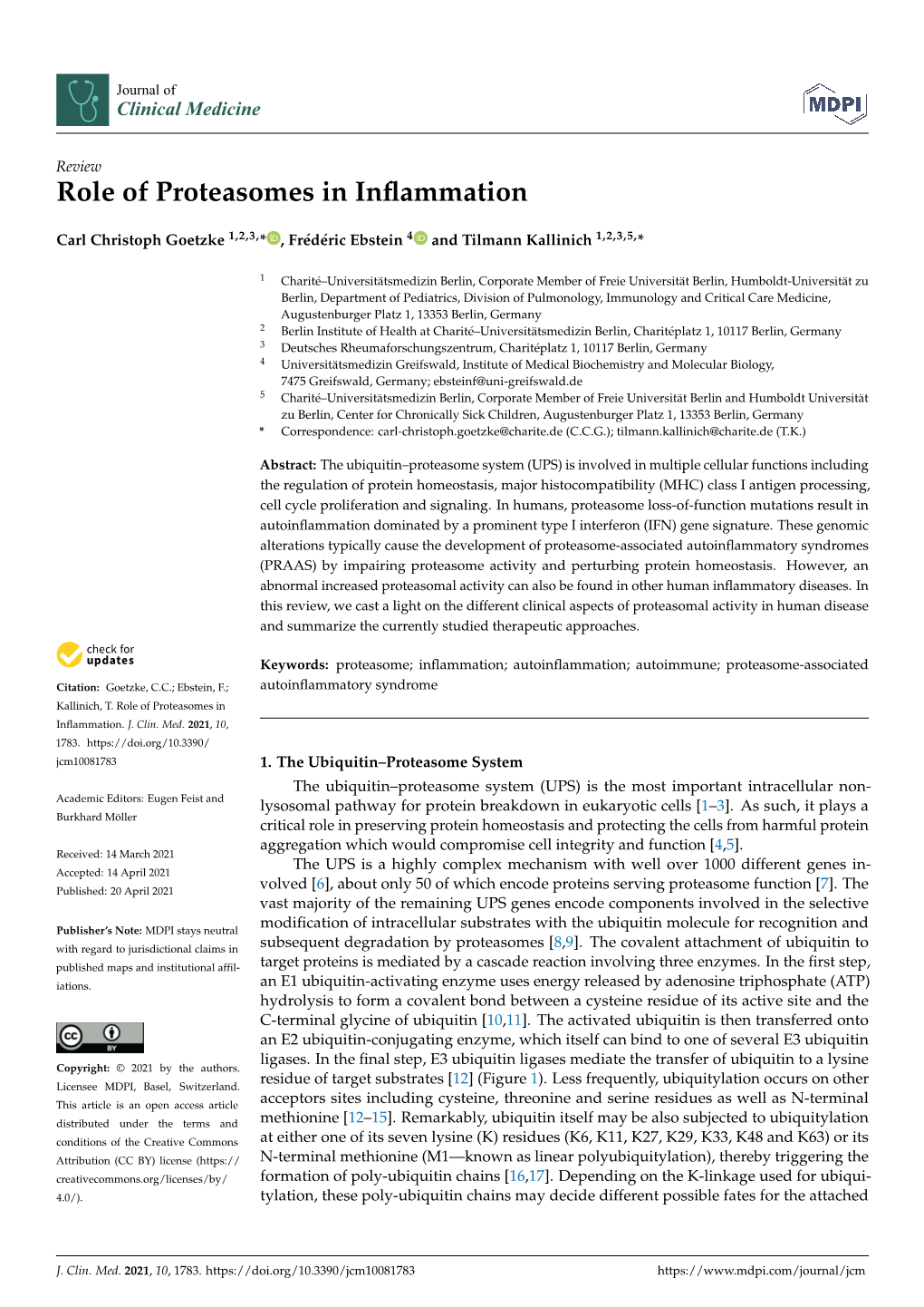 Role of Proteasomes in Inflammation