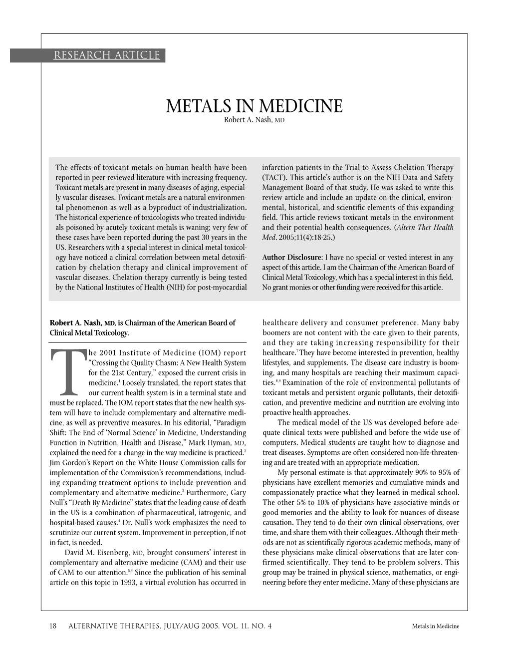 METALS in MEDICINE Robert A