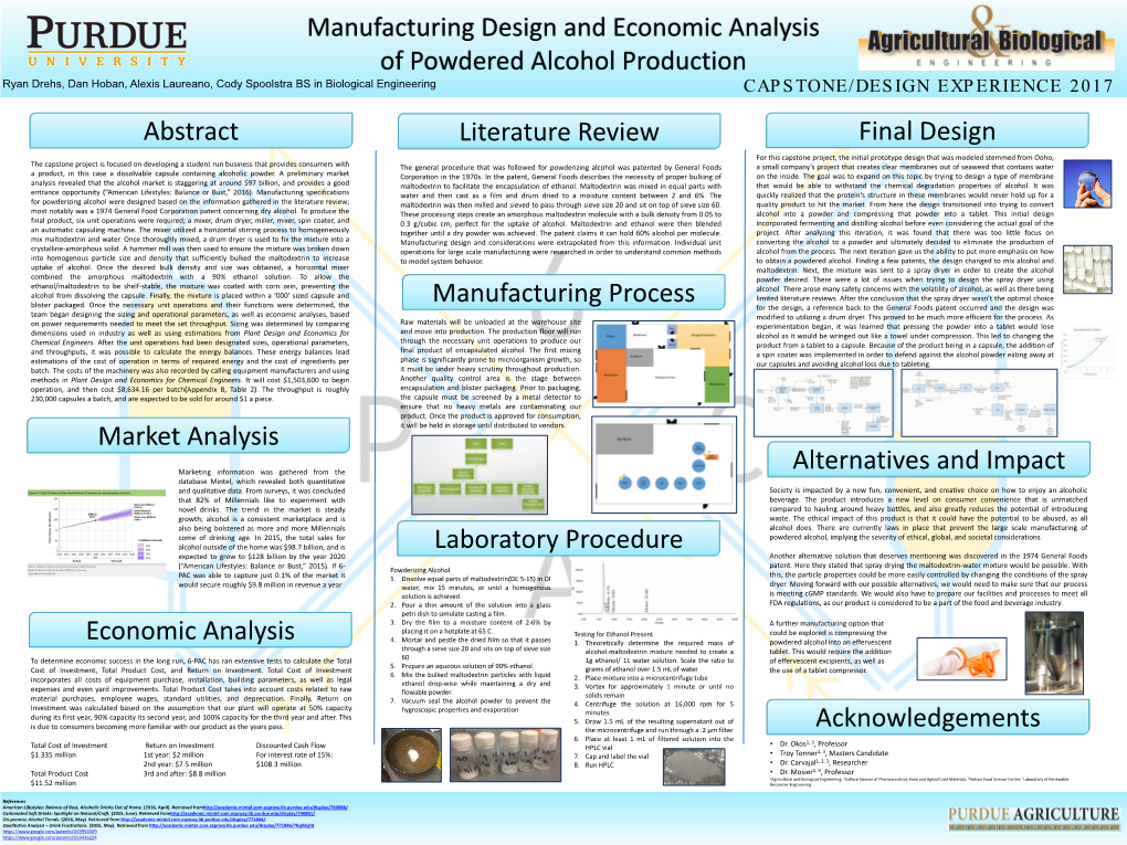 Manufacturing Design and Economic Analysis of Powdered Alcohol Production