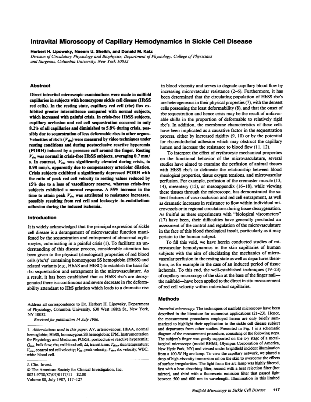Intravital Microscopy of Capillary Hemodynamics in Sickle Cell Disease Herbert H