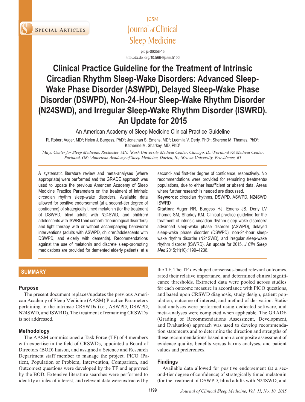 Clinical Practice Guideline for the Treatment of Intrinsic Circadian