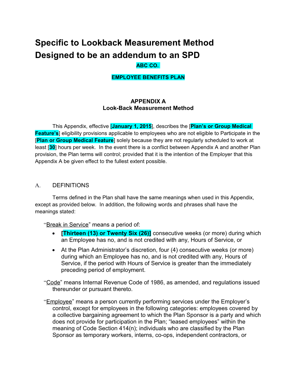 Specific to Lookback Measurement Method