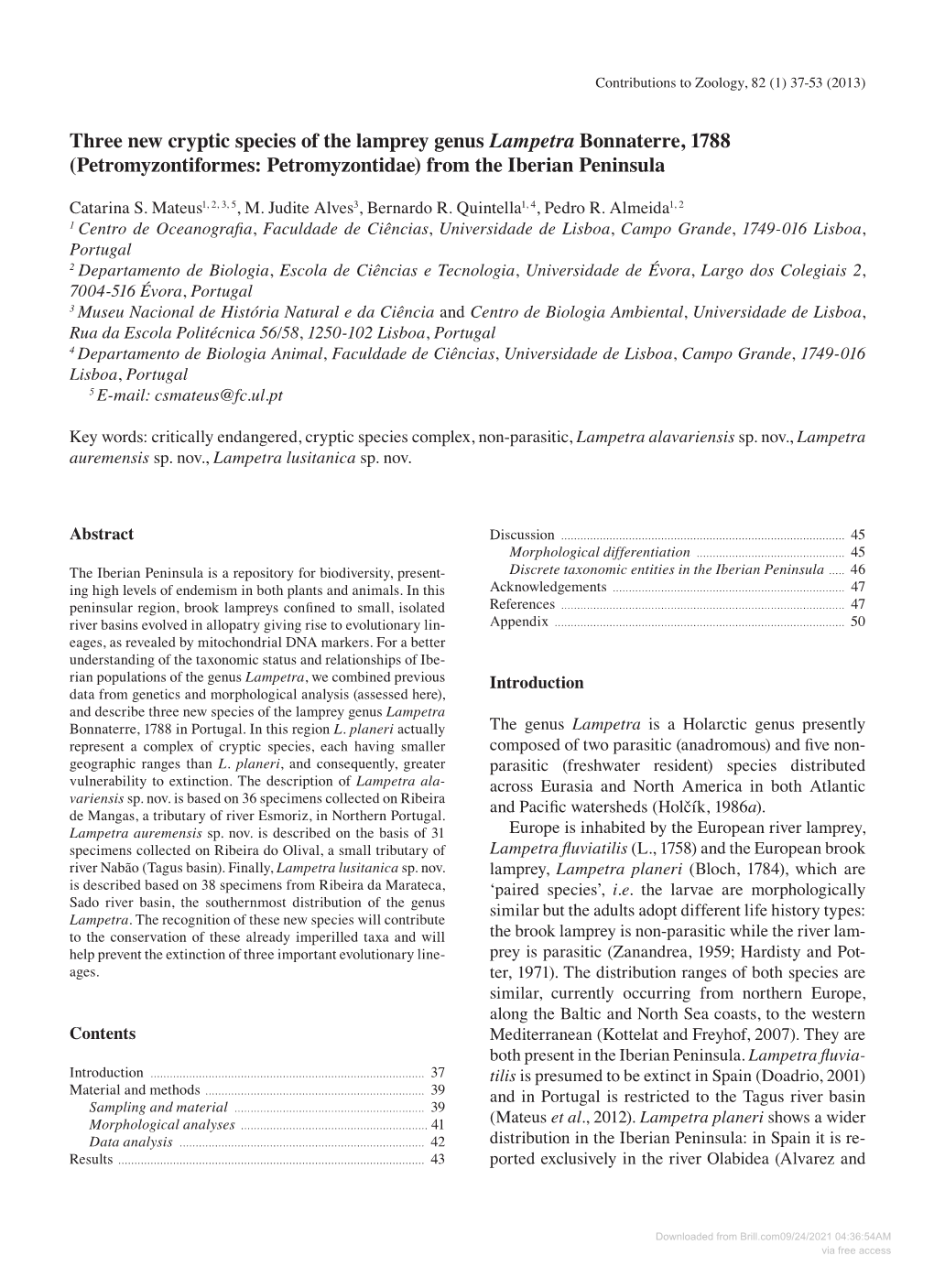 Three New Cryptic Species of the Lamprey Genus Lampetra Bonnaterre, 1788 (Petromyzontiformes: Petromyzontidae) from the Iberian Peninsula