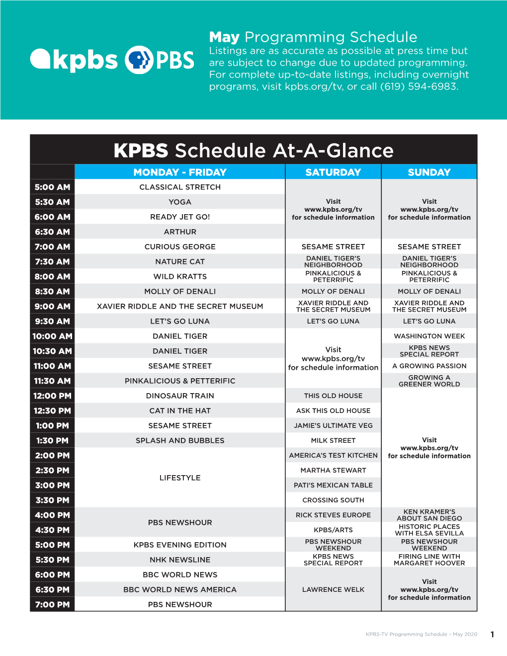 May KPBS-TV Listings