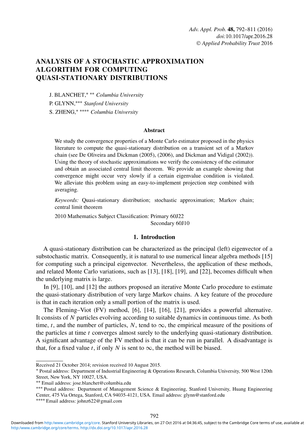 Analysis of a Stochastic Approximation Algorithm for Computing Quasi-Stationary Distributions