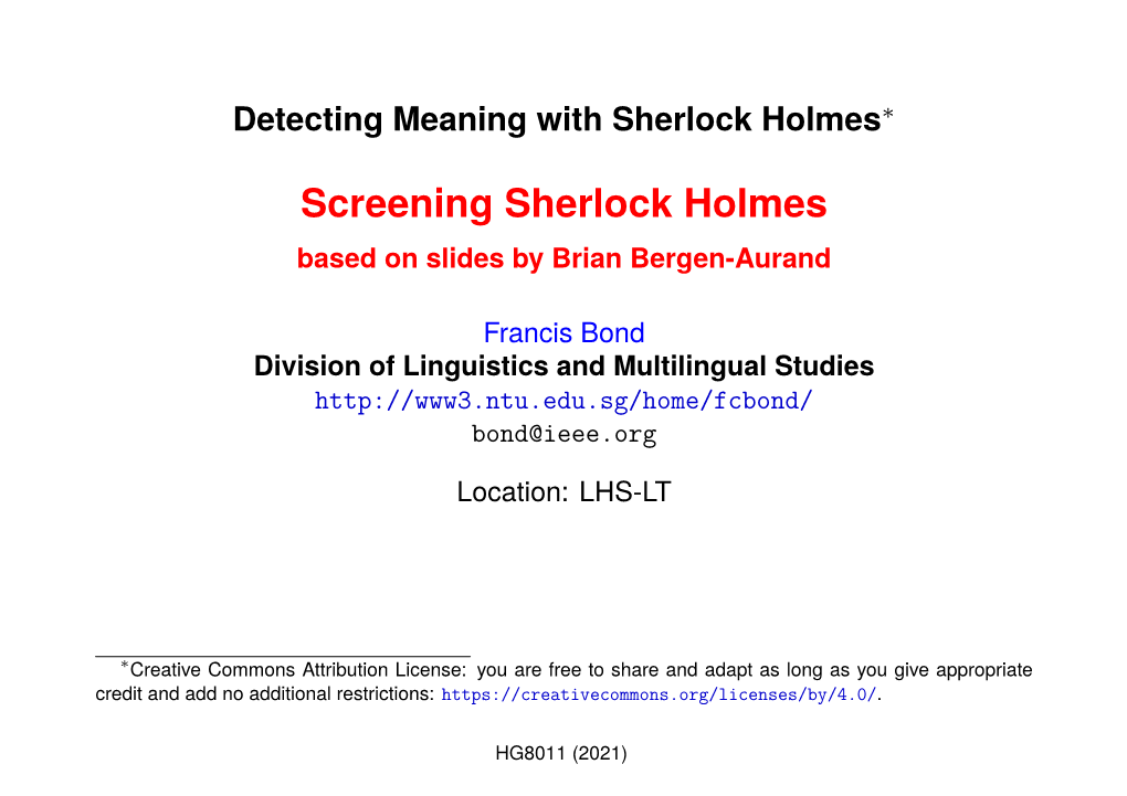 Screening Sherlock Holmes Based on Slides by Brian Bergen-Aurand