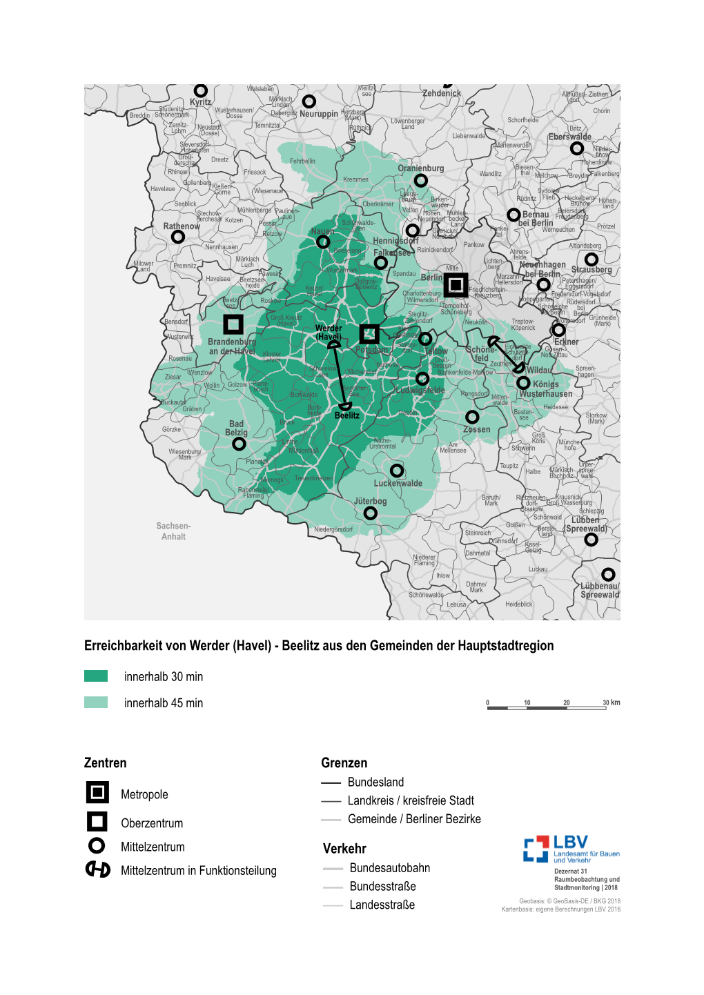 Detailkarte Erreichbarkeit Werder (Havel)