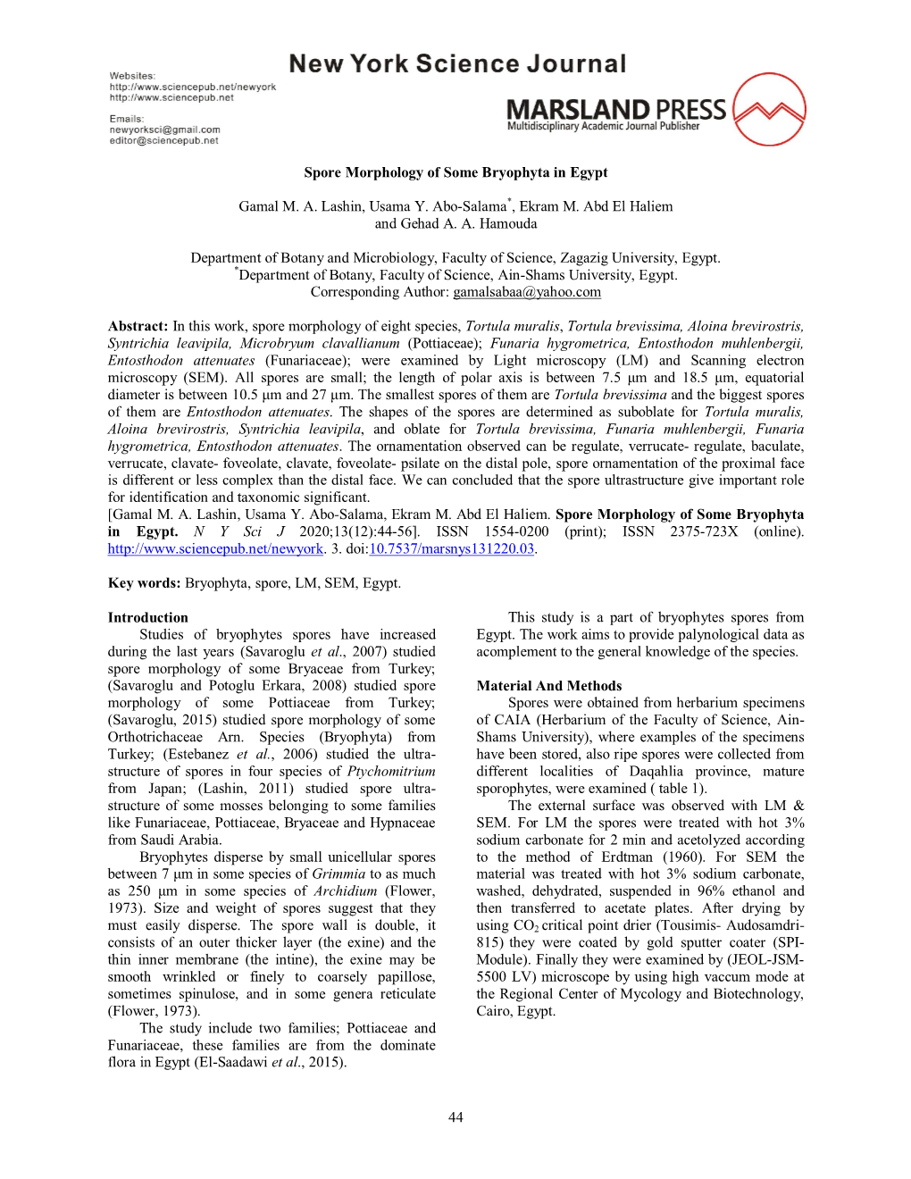 44 Spore Morphology of Some Bryophyta in Egypt Gamal M. A