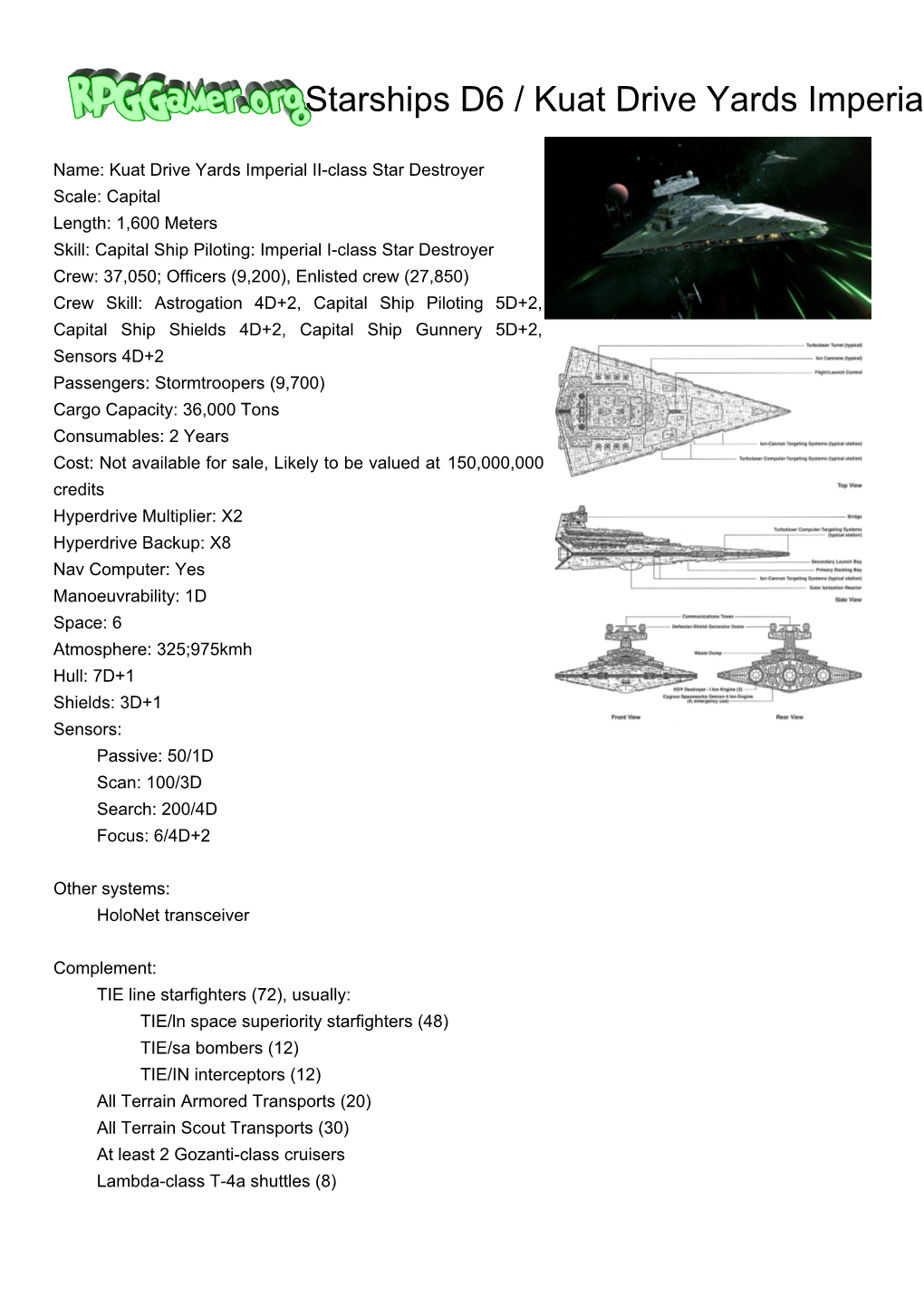 Starships D6 / Kuat Drive Yards Imperial II-Class Star Destroyer