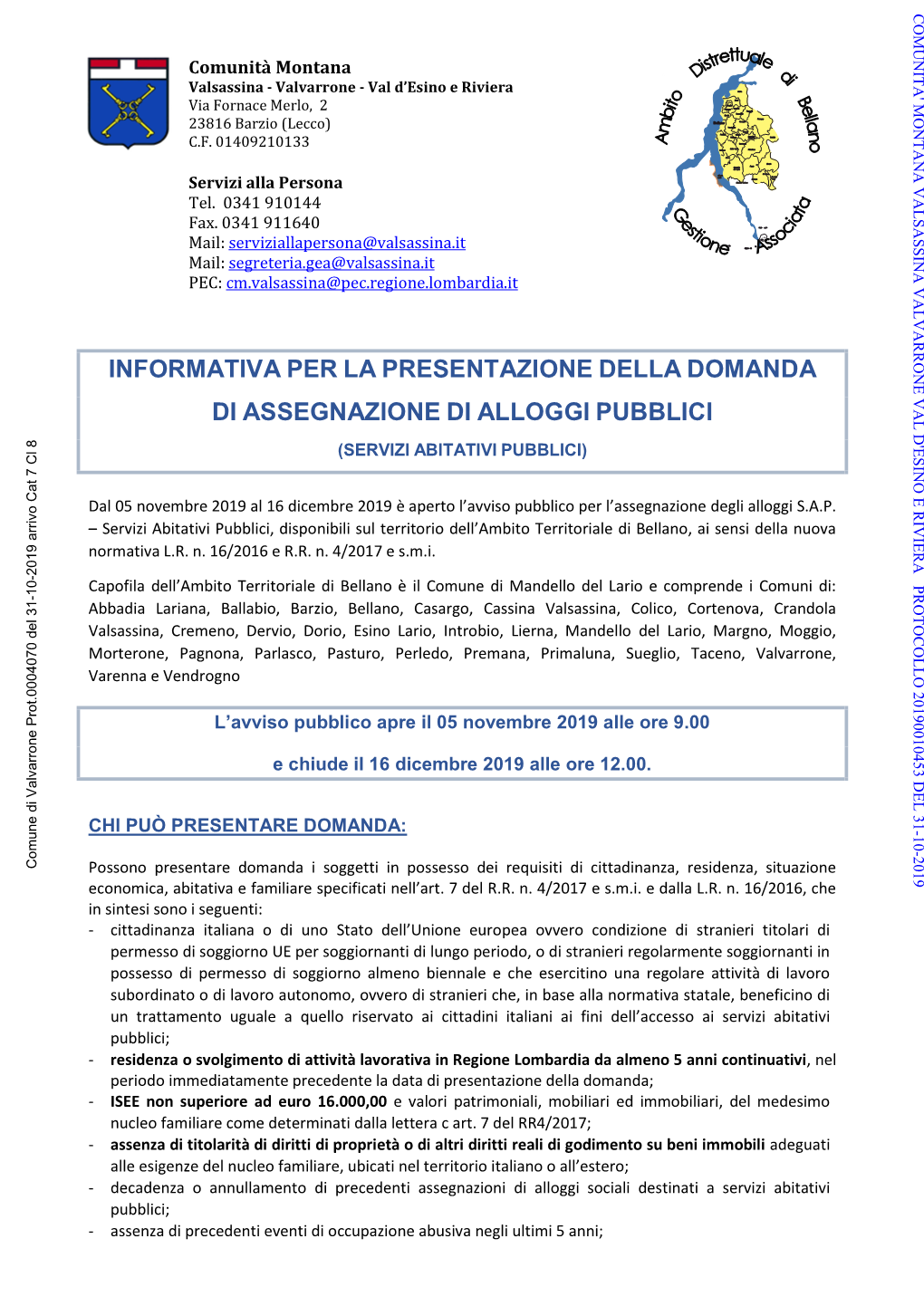 Informativa Per La Presentazione Della Domanda Di Assegnazione Di Alloggi Pubblici