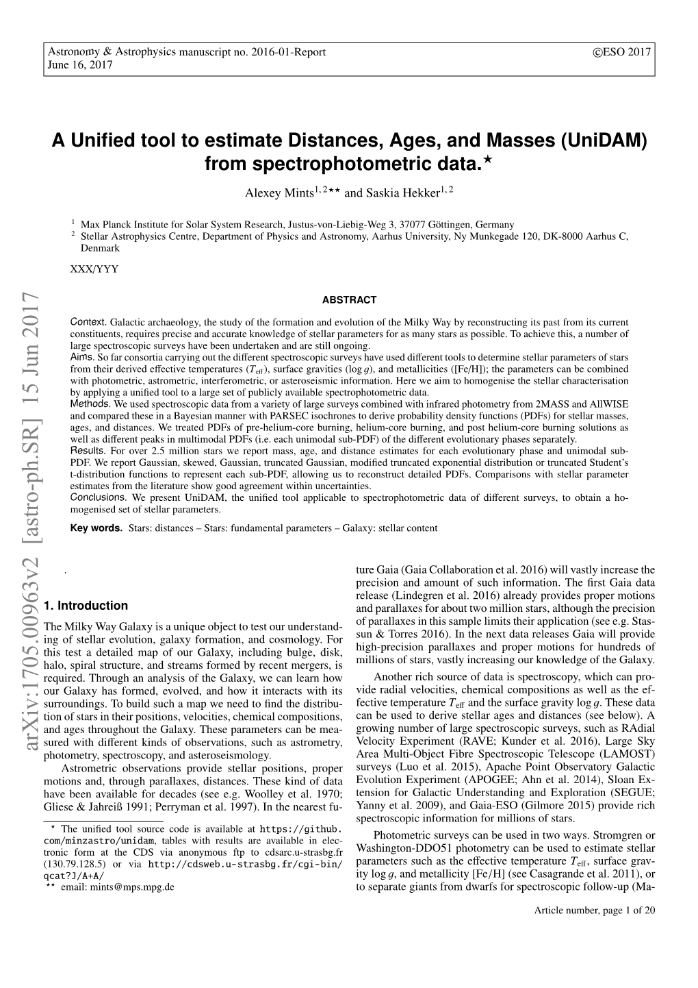 A Unified Tool to Estimate Distances, Ages and Masses (Unidam) From