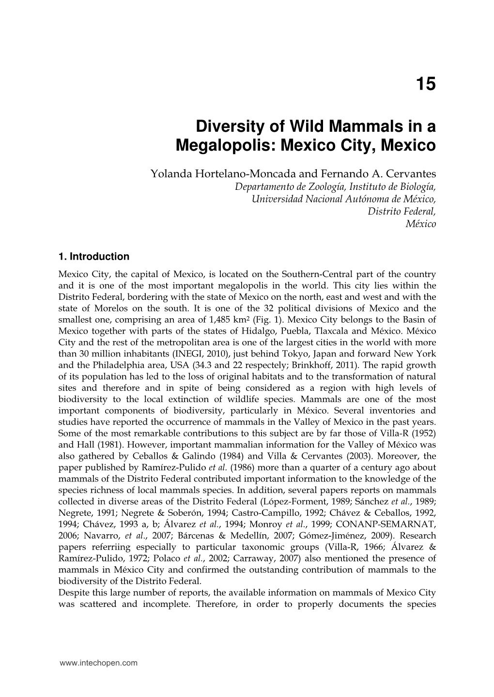 Diversity of Wild Mammals in a Megalopolis: Mexico City, Mexico