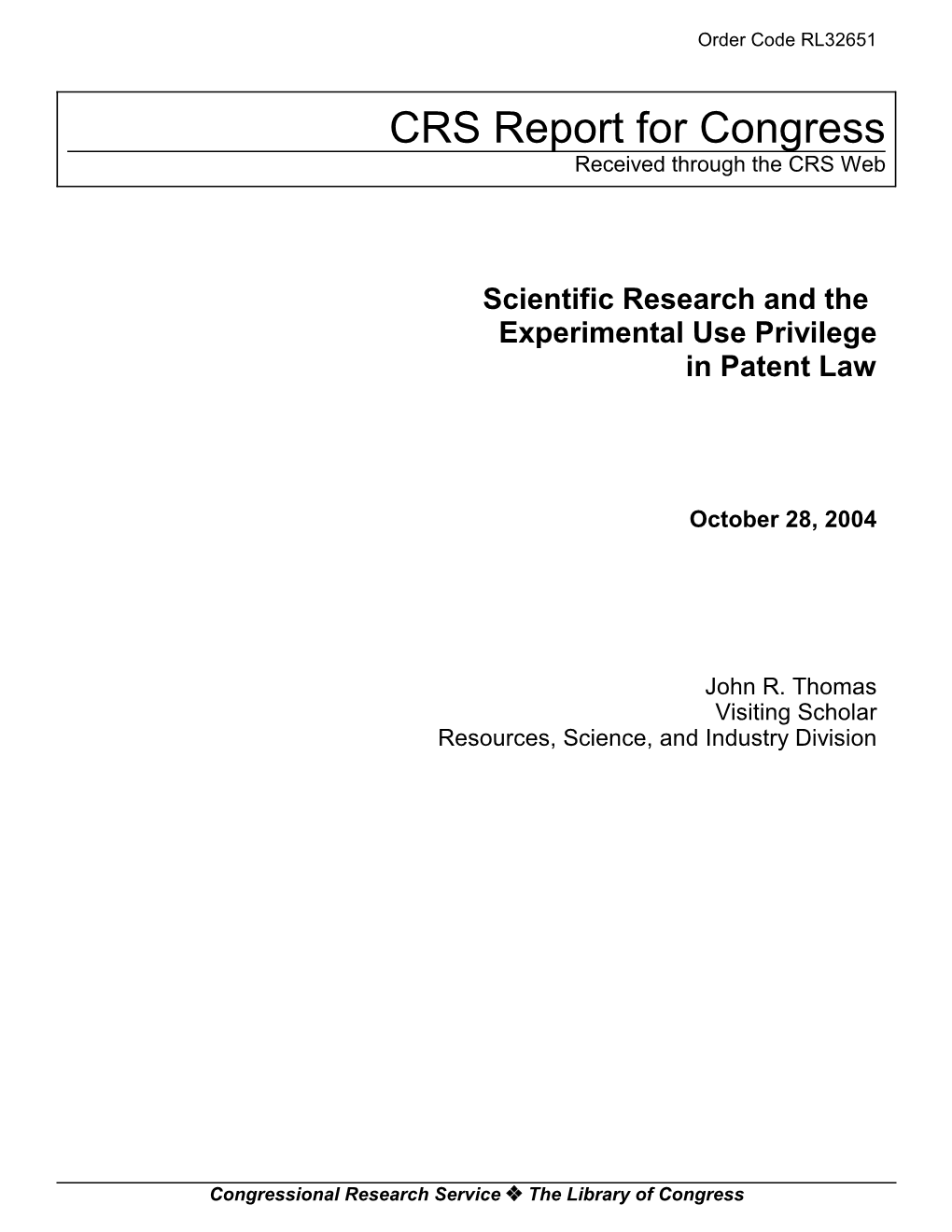 Scientific Research and the Experimental Use Privilege in Patent Law