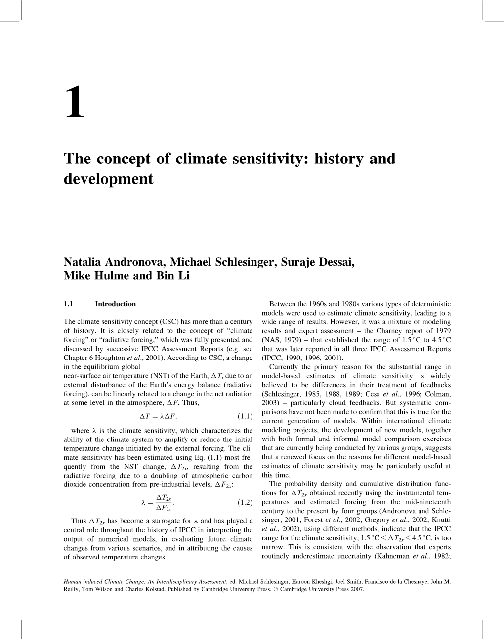 The Concept of Climate Sensitivity: History and Development