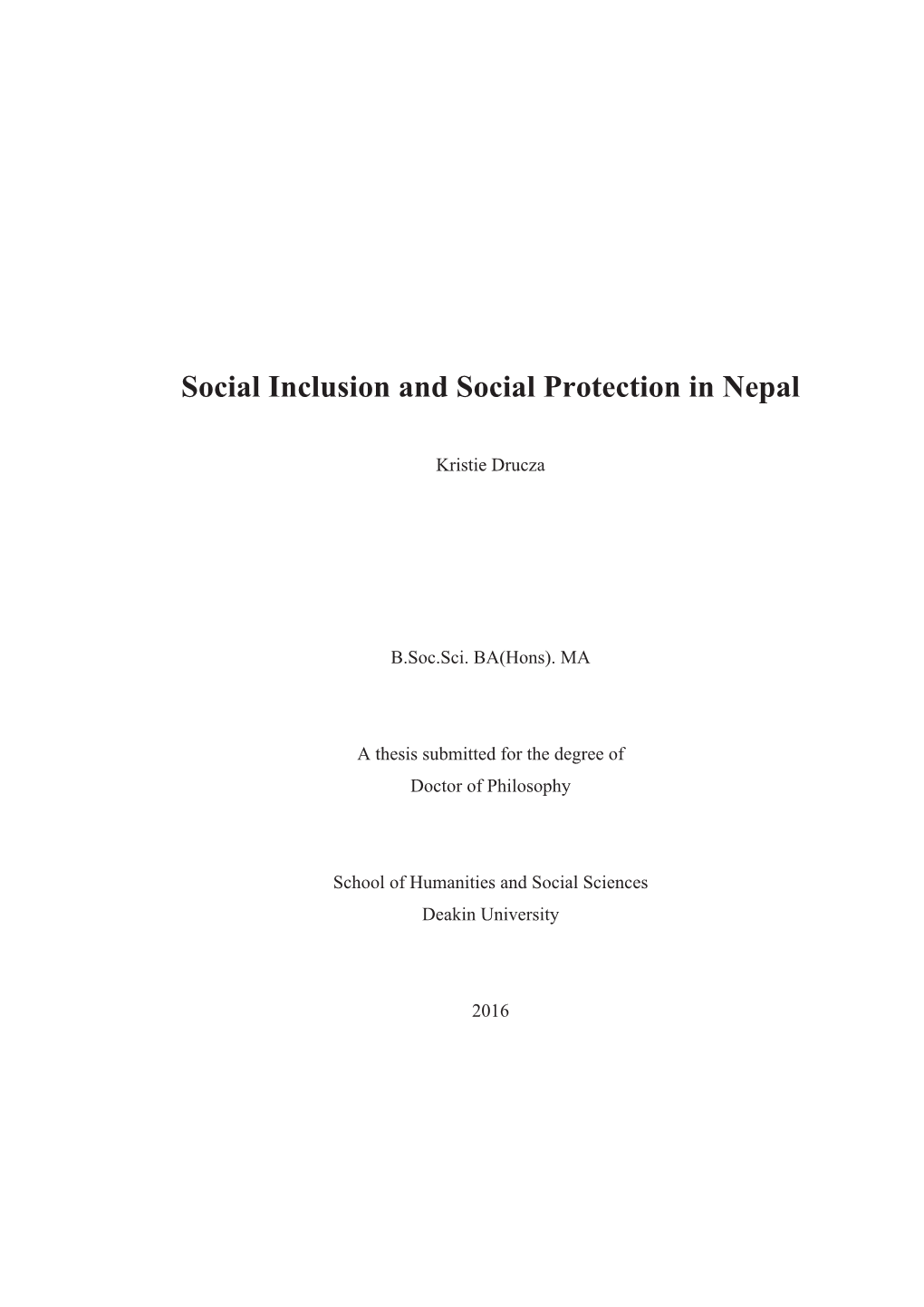 Social Inclusion and Social Protection in Nepal