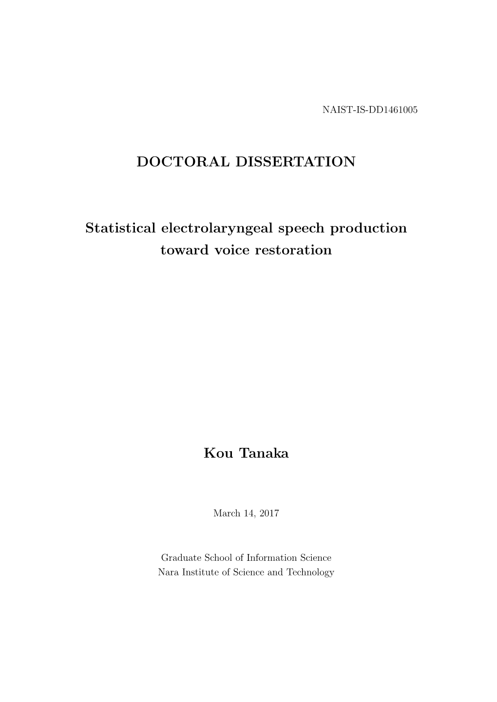 DOCTORAL DISSERTATION Statistical Electrolaryngeal Speech