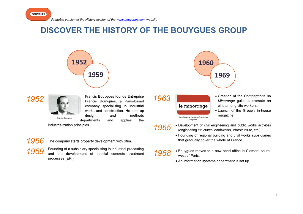 Discover the History of 1952 the Bouygues Group 1963 1965 1968