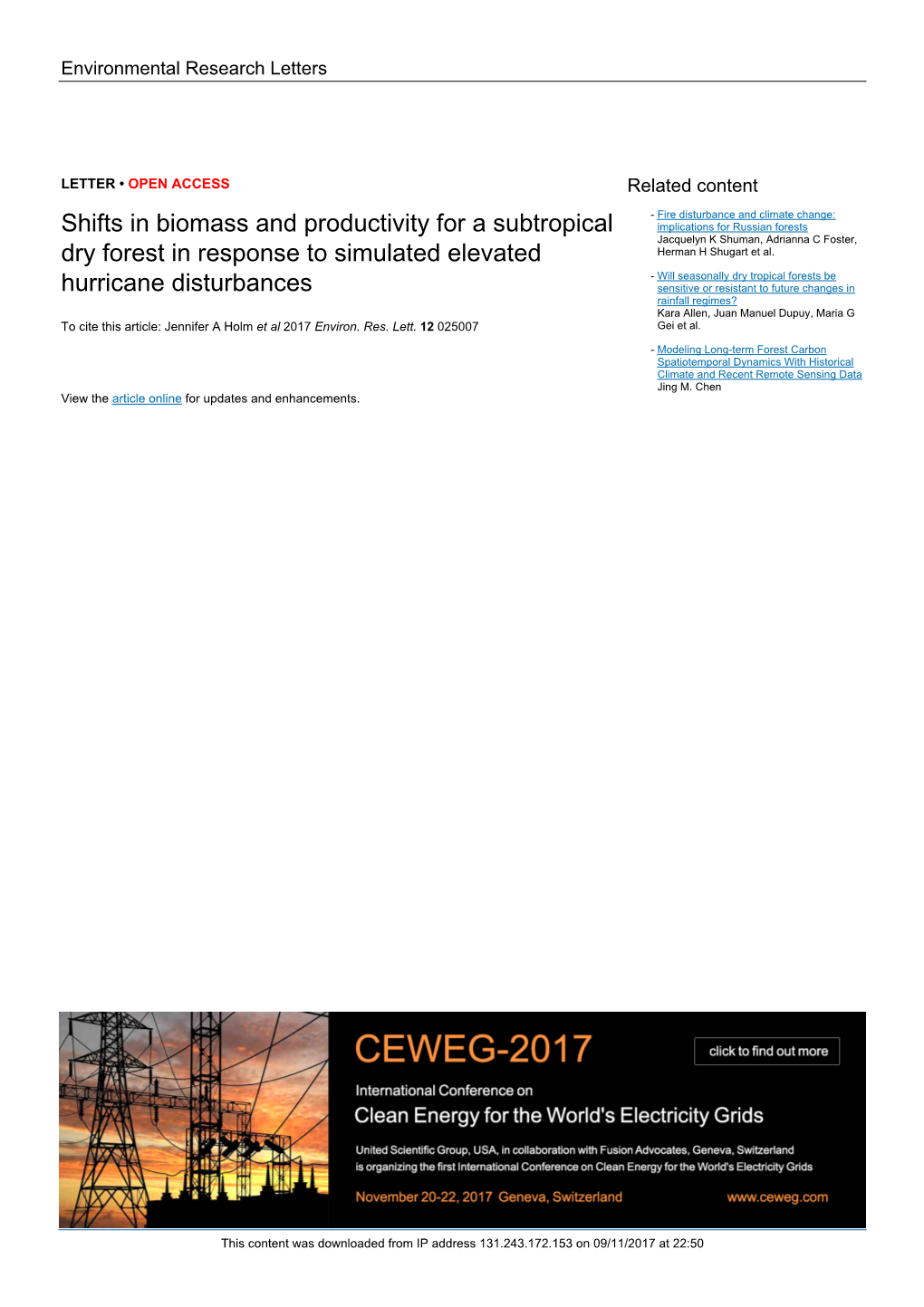 Shifts in Biomass and Productivity for a Subtropical Dry Forest in Response